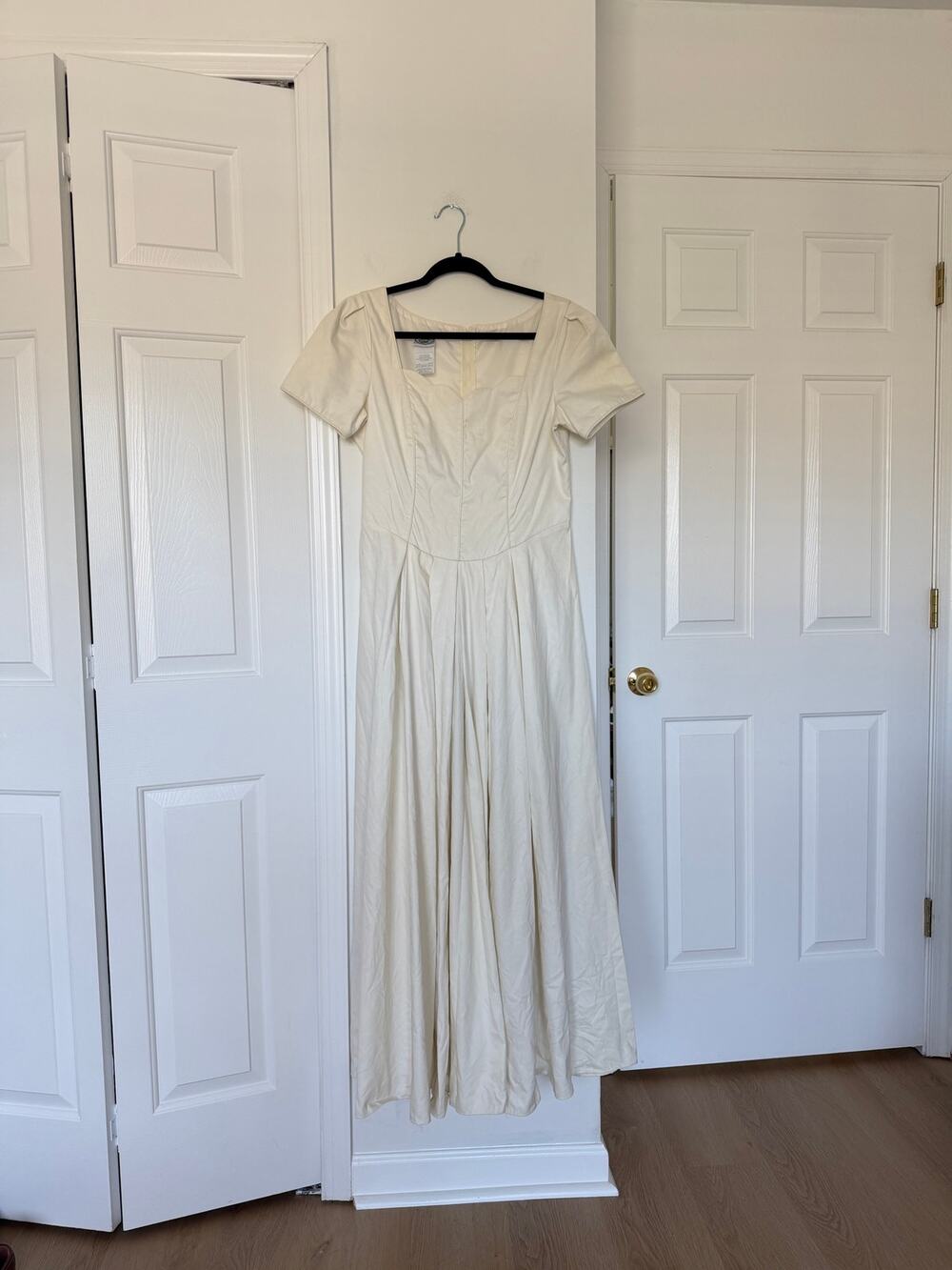 Vintage Laura Ashley Scalopped Neck Pleated Drop Waist White Gown